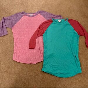 LuLaRoe 3/4 Sleeve Tees in Pink and Teal Duo